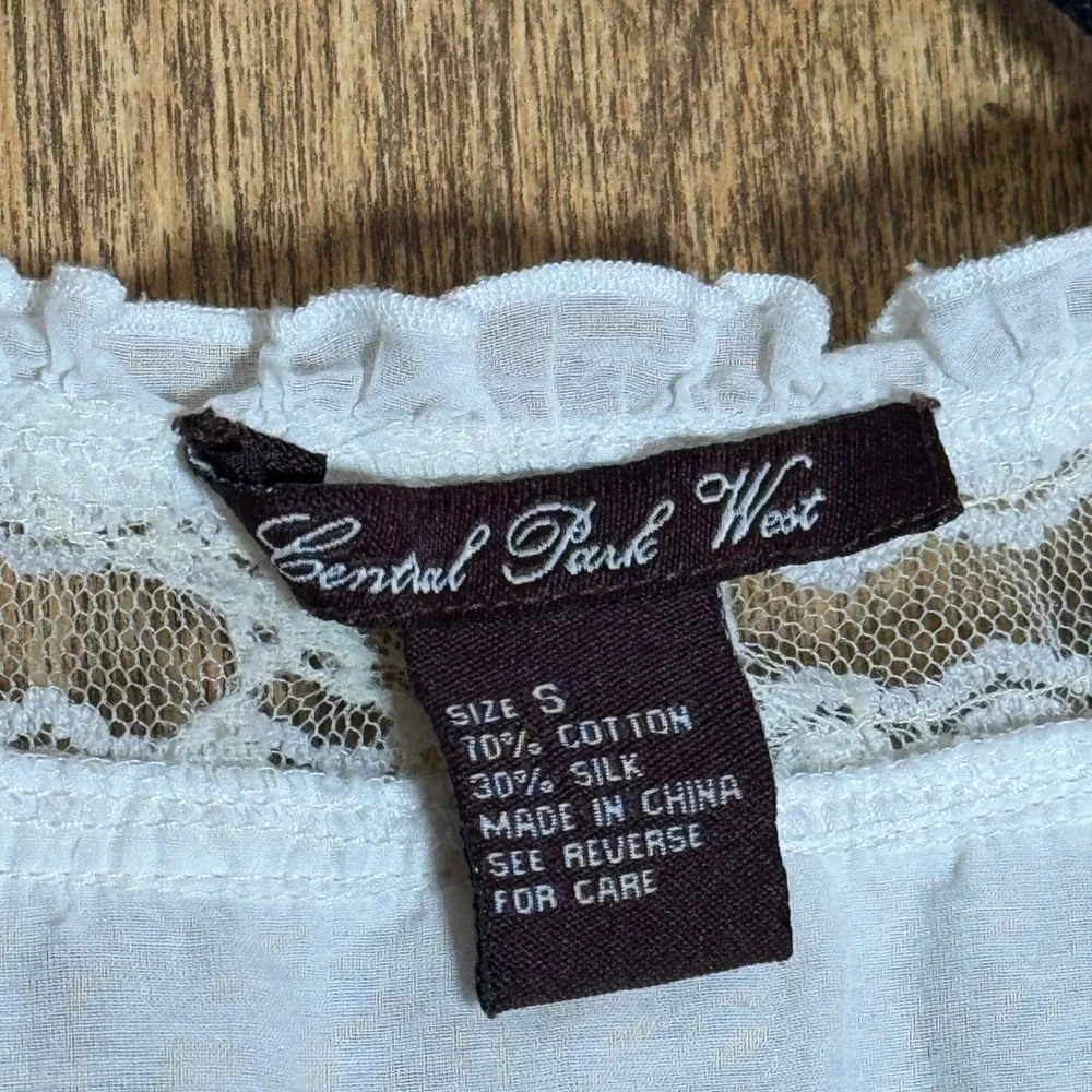 Central Park West White Cotton/Silk Blouse Lace Trim Top Boho Prairie Cottage S - Picture 6 of 7